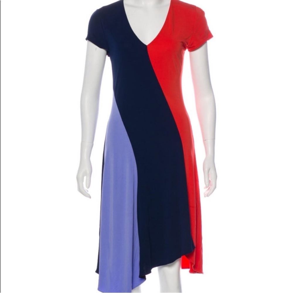 Tory Burch Red and Blue Asymmetrical Dress